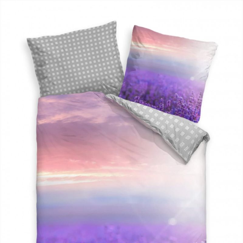 Sonnenuntergang Lavendel Feld Purpur Bettwäsche Set 135×200 cm + 80x80cm  Atmungsaktiv