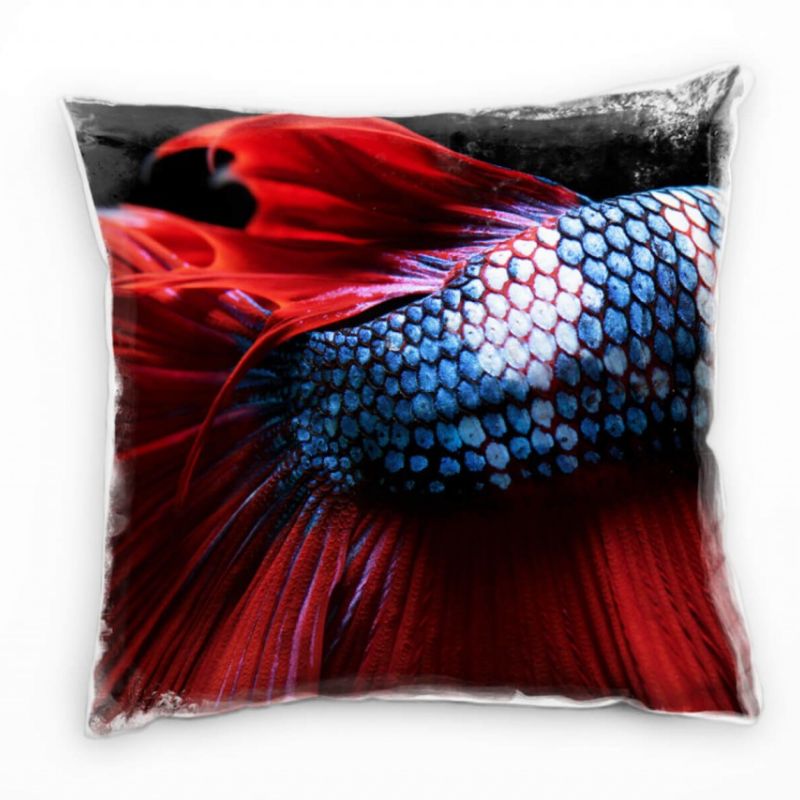 Macro, Tiere, Fisch, rot, blau, schwarz Deko Kissen 40x40cm für Couch Sofa Lounge Zierkissen