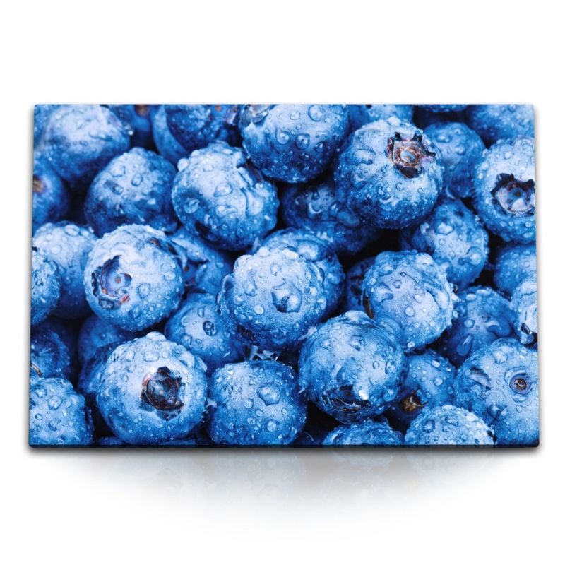 120x80cm Wandbild auf Leinwand Blaubeeren Wassertropfen Blau Fotokunst Küche