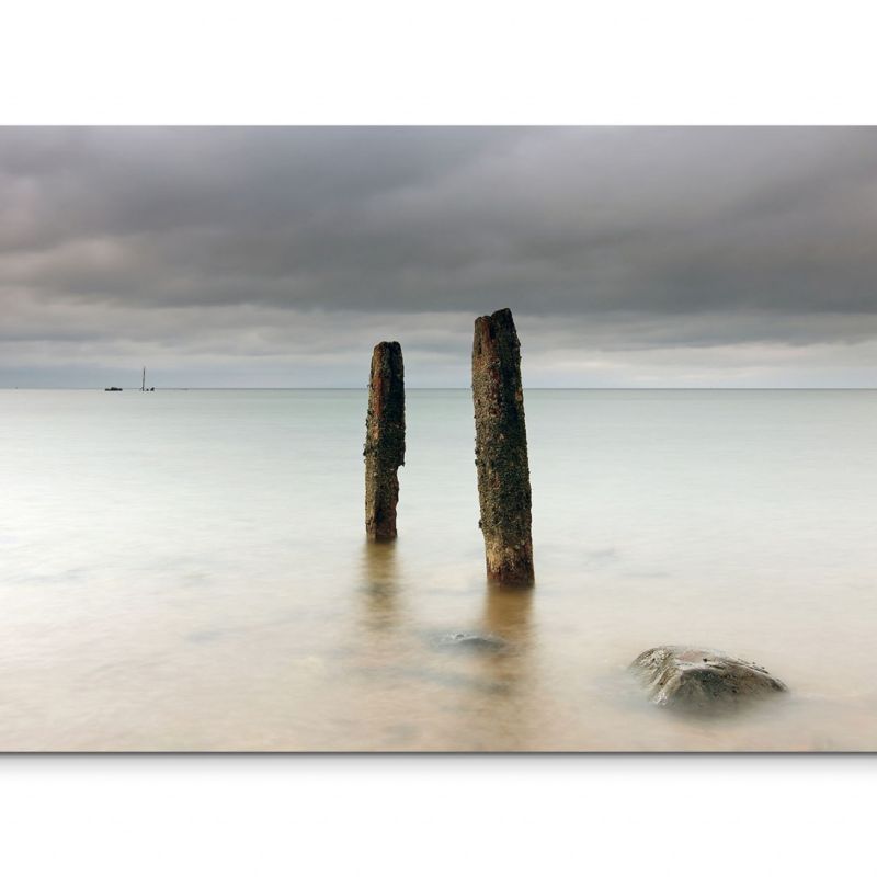 120x80cm Wandbild Schottland Meer Schiffswrack Mast Wolken