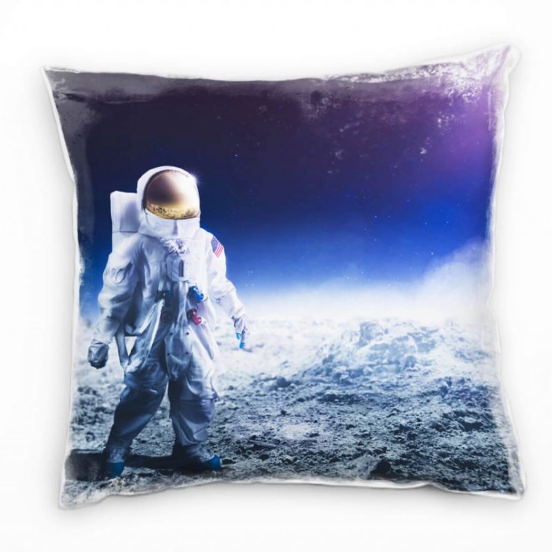 Abstrakt, Natur, Astronaut auf dem Mond, grau, blau Deko Kissen 40x40cm für Couch Sofa Lounge Zierki