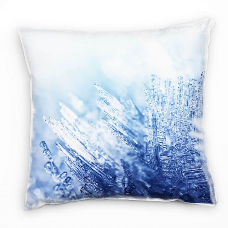 Macro, Winter, blau, weiß, Eis Deko Kissen 40x40cm für Couch Sofa Lounge Zierkissen