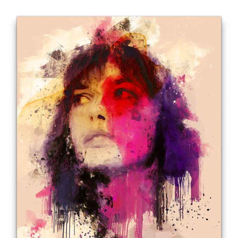 Jane Birkin Porträt Abstrakt Kunst Schauspielerin Farbenfroh 60x90cm Leinwandbild