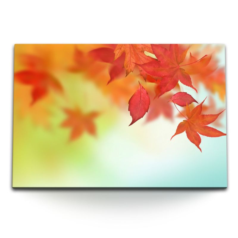 120x80cm Wandbild auf Leinwand Herbstblätter Herbst Fotokunst Rot Natur Kunstvoll