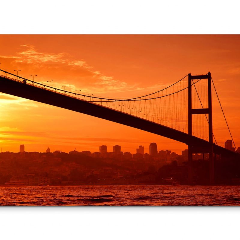 120x80cm Wandbild Istanbul Bosporus Brücke Sonnenuntergang