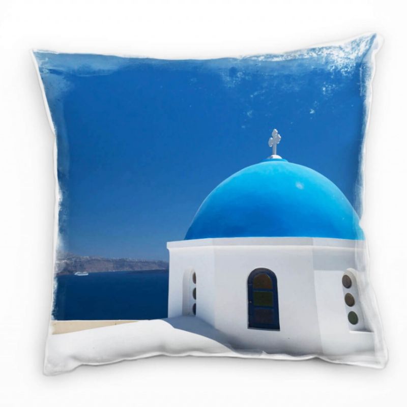 City, blau, weiß, Santorini, Griechenland Deko Kissen 40x40cm für Couch Sofa Lounge Zierkissen