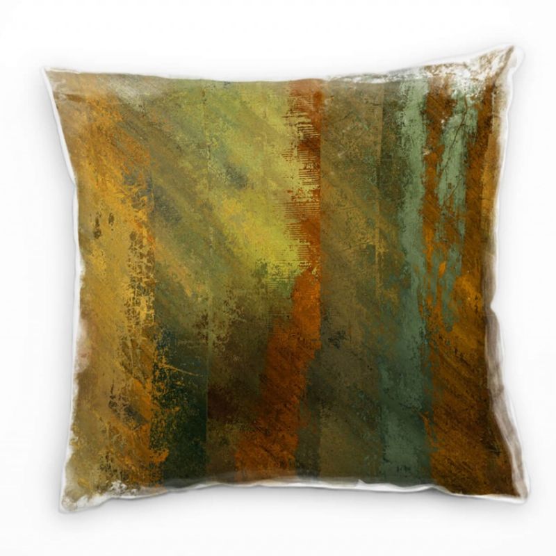 Abstrakt, grün, braun, gold, orange, gemalt Deko Kissen 40x40cm für Couch Sofa Lounge Zierkissen