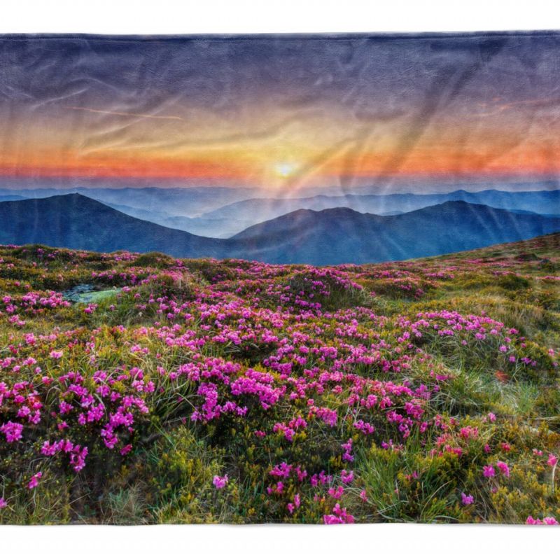 Handtuch Strandhandtuch Saunatuch Kuscheldecke mit Fotomotiv Berglandschaft Sonnenunterga