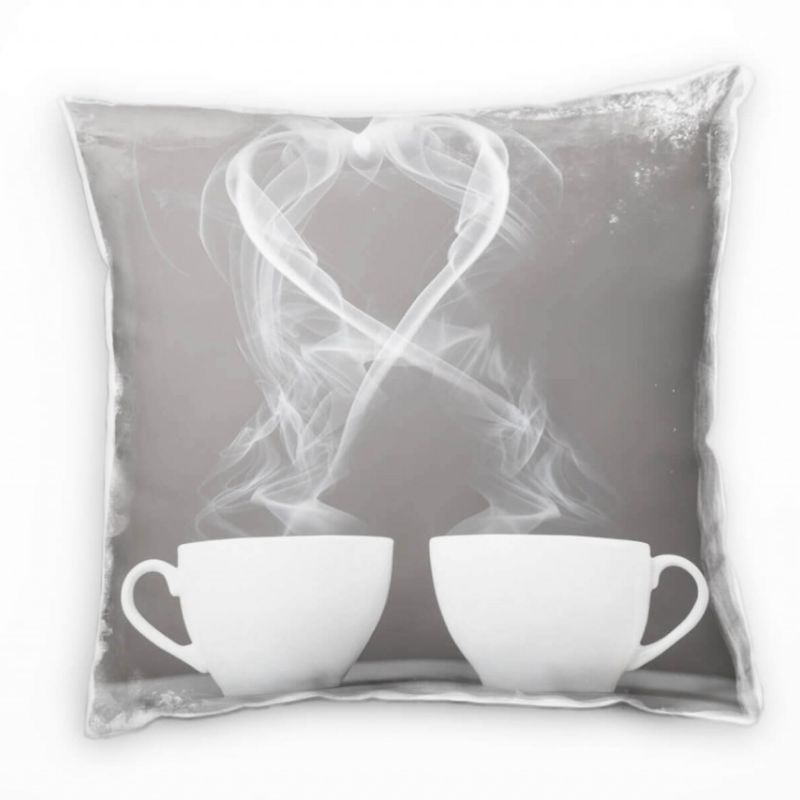 künstlerische Fotografie, Kaffeetassen, Kaffee, Herz, grau Deko Kissen 40x40cm für Couch Sofa Lounge