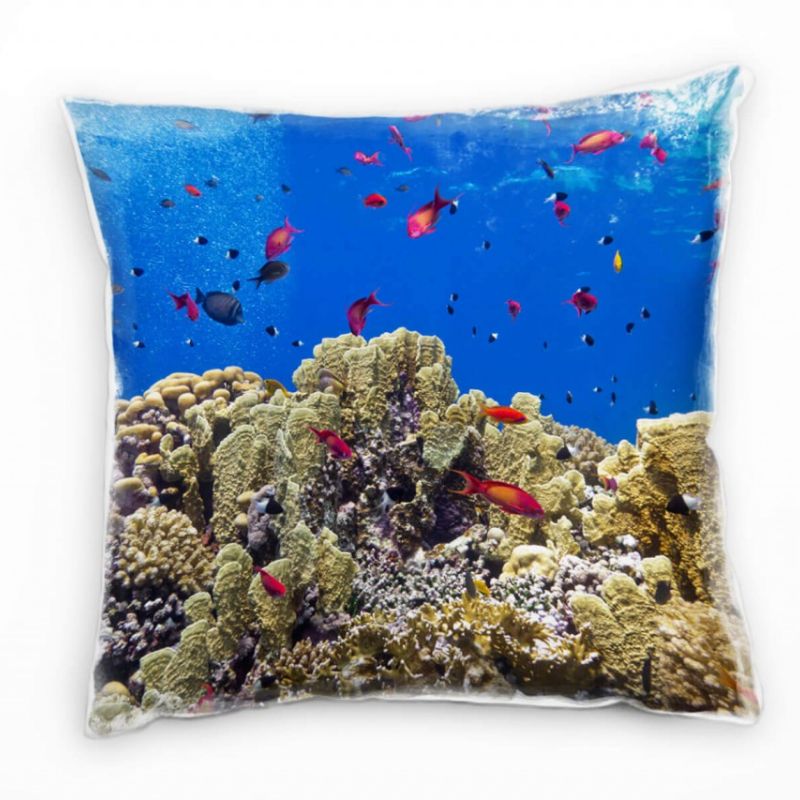 Strand und Meer, Fische, gelb, blau, rot, braun Deko Kissen 40x40cm für Couch Sofa Lounge Zierkissen