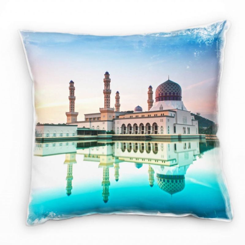 Seen, türkis, Floating Mosque, rosa, blau Deko Kissen 40x40cm für Couch Sofa Lounge Zierkissen