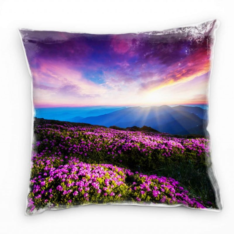 Landschaften, Berge, Wolken, Sonnenstrahlen, lila Deko Kissen 40x40cm für Couch Sofa Lounge Zierkis