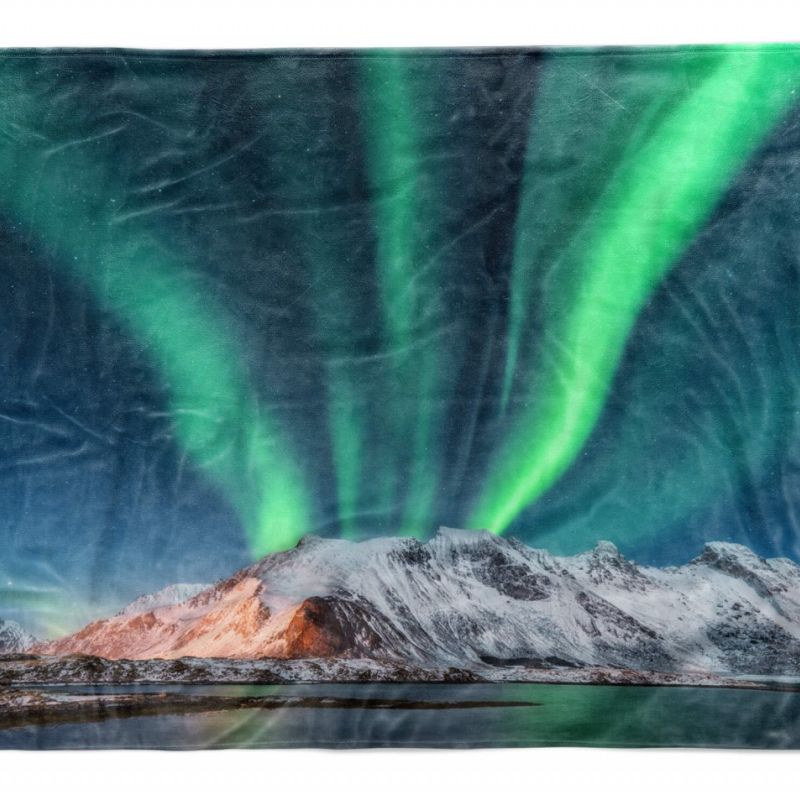 Handtuch Strandhandtuch Saunatuch Kuscheldecke mit Fotomotiv Berge Polarlicht Nacht