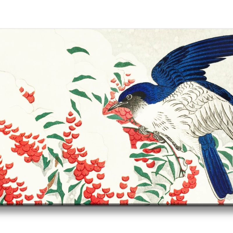 Remaster 120x60cm Ohara Koson traditionell japanische Kunst rote Beeren Winter Schnee schöner Vogel