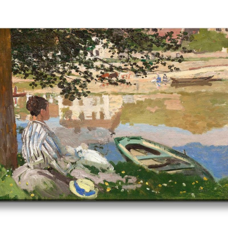 Remaster 120x60cm Claude Monet Impressionismus weltberühmtes Wandbild Bennecourt junge Frau am Fluss