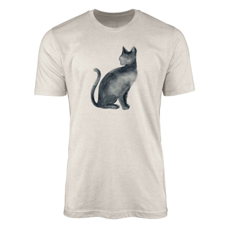 Herren Shirt 100% gekämmte Bio-Baumwolle T-Shirt  Aquarell Katze Motiv Nachhaltig Ökomode aus erneue