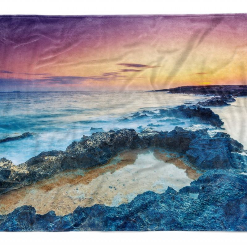 Handtuch Strandhandtuch Saunatuch Kuscheldecke  mit Fotomotiv Meer Felsen Horizo