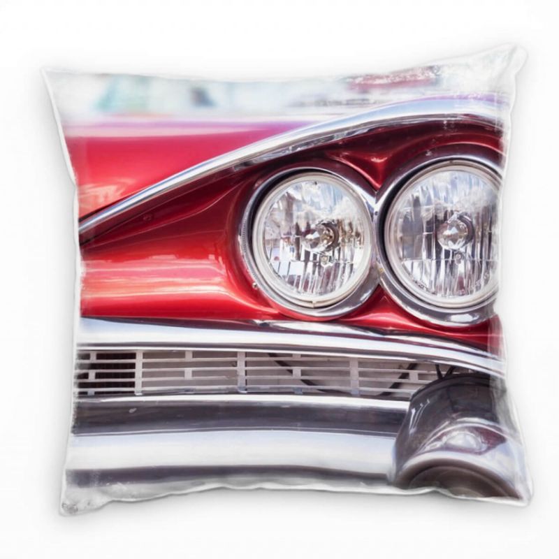 Macro, Oldtimer, Scheinwerfer, rot, silber Deko Kissen 40x40cm für Couch Sofa Lounge Zierkissen