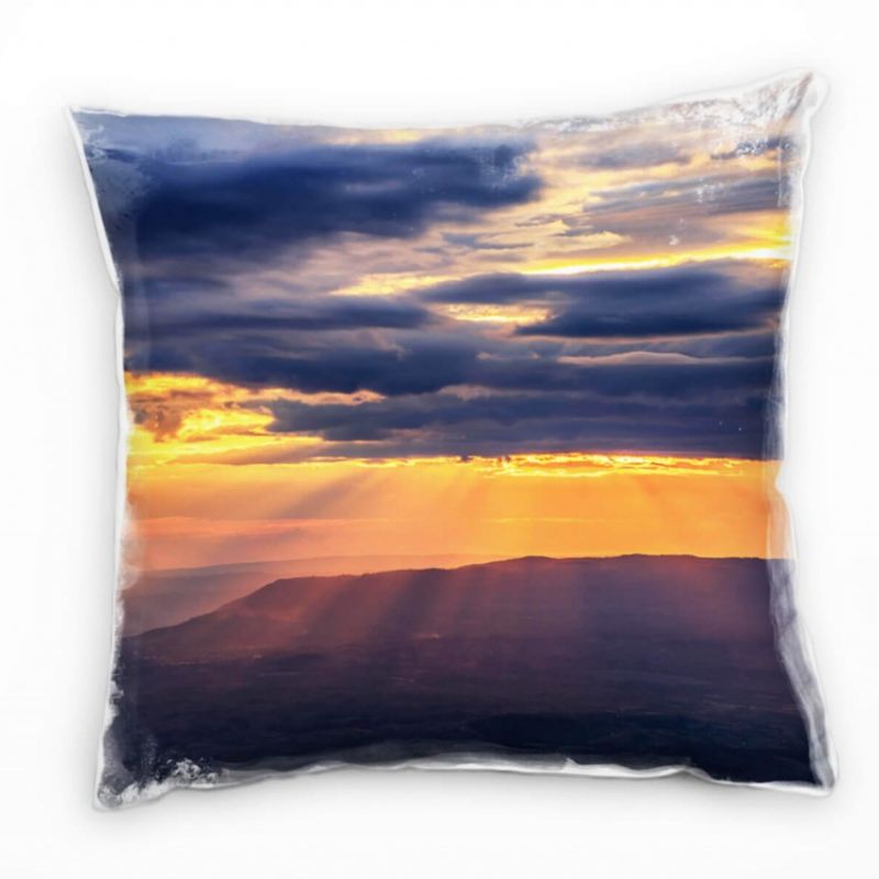 Natur, Sonnenuntergang, Berge, orange, grau Deko Kissen 40x40cm für Couch Sofa Lounge Zierkissen