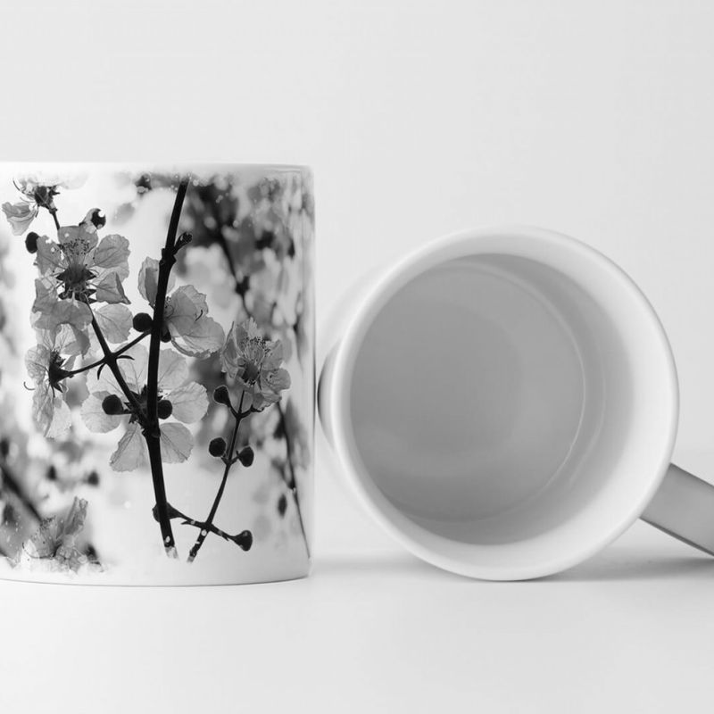 Tasse Geschenk Naturfotografie – Blütenzweig in schwarz weiß