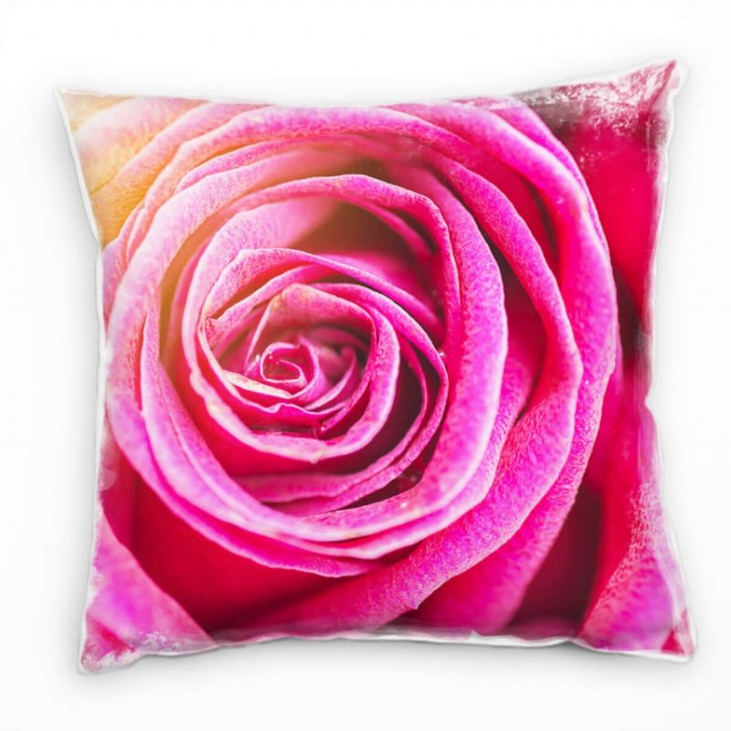 Macro, Blumen, Rose, pink, orange Deko Kissen 40x40cm für Couch Sofa Lounge Zierkissen