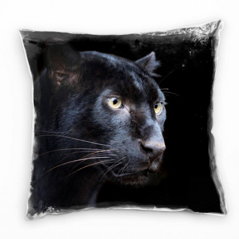 Tiere, schwarz, Nahaufnahme Panther Deko Kissen 40x40cm für Couch Sofa Lounge Zierkissen