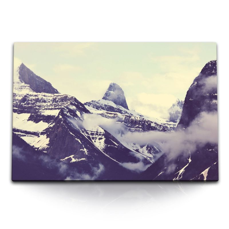 120x80cm Wandbild auf Leinwand Dunkle Berge Wolken Schnee Gipfel Gebirge