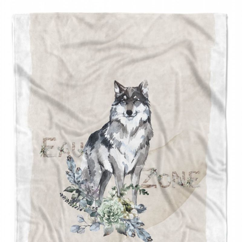 Handtuch Strandhandtuch Saunatuch Kuscheldecke  Wolf Blumen Wald