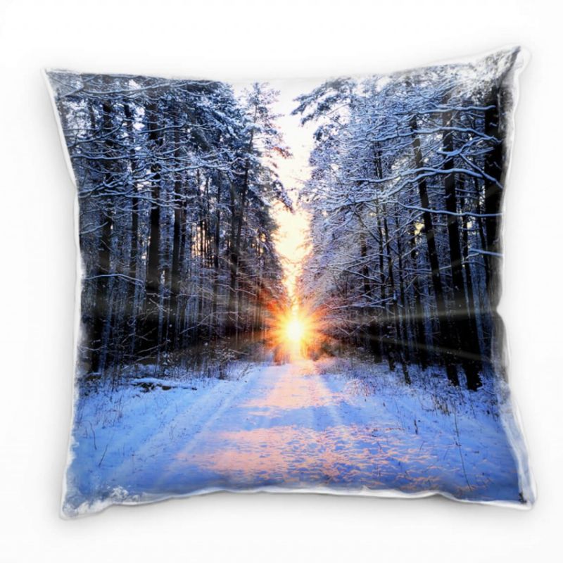 Winter, orange, braun, weiß, Sonnenuntergang, Winterwald Deko Kissen 40x40cm für Couch Sofa Lounge Z