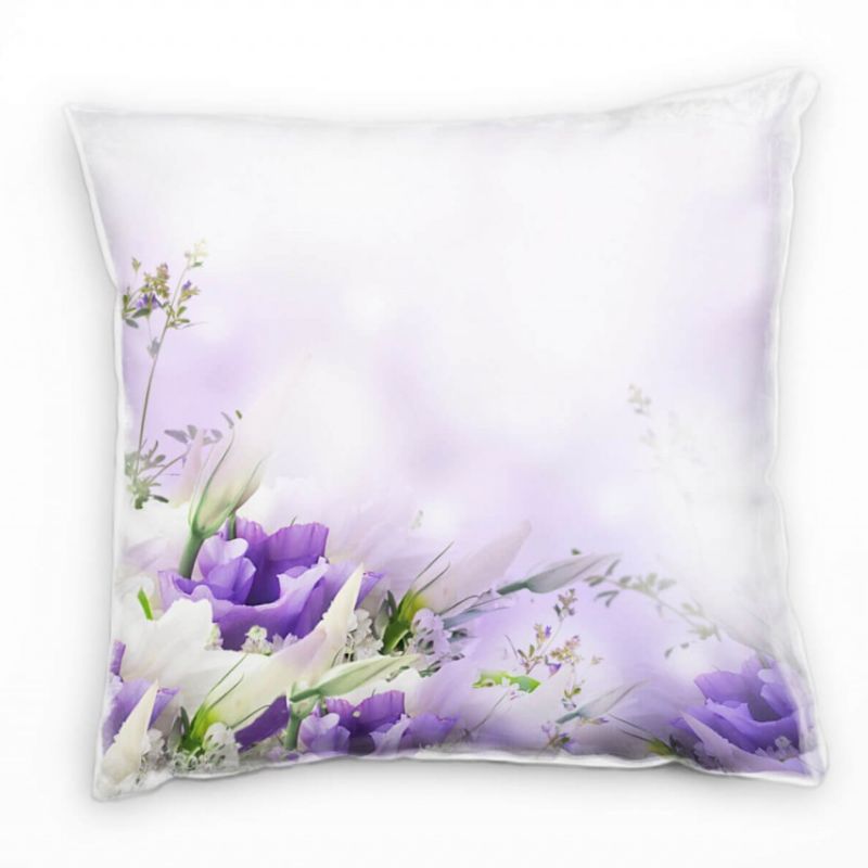 Blumen, weiß, lila, unscharfer Hintergrund Deko Kissen 40x40cm für Couch Sofa Lounge Zierkissen