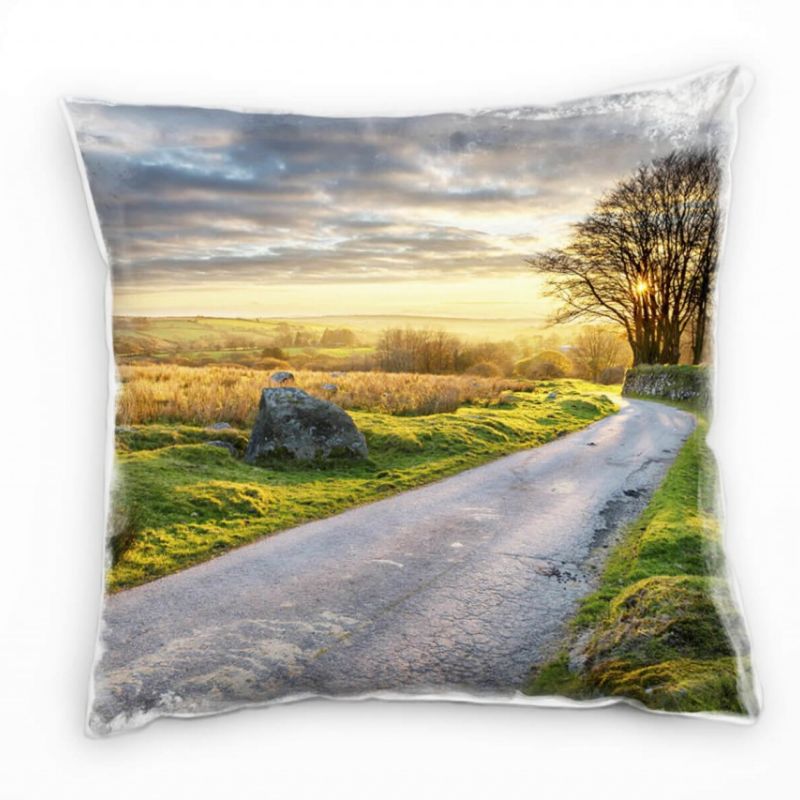 Landschaft, grün, grau, Straße, Sonnenstrahlen  Deko Kissen 40x40cm für Couch Sofa Lounge Zierkissen