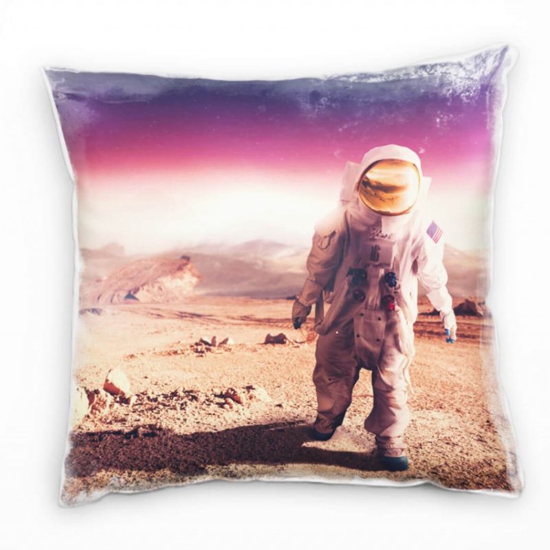 Abstrakt, Natur, Astronaut, Planet, braun, pink Deko Kissen 40x40cm für Couch Sofa Lounge Zierkissen