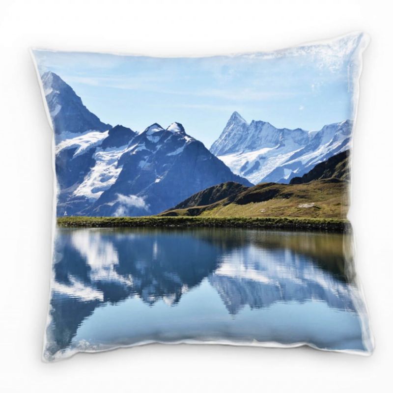 Seen, Landschaft, Herbst, blau, grün, Schweiz, Berge Deko Kissen 40x40cm für Couch Sofa Lounge Zierk