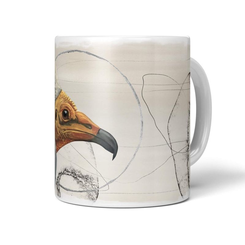 Dekorative Tasse mit schönem Vogel Motiv Geier Kopf Vintage einzigartiges Design Pastelltöne