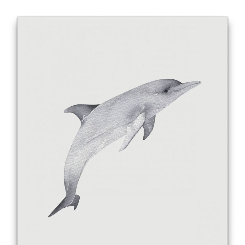 Delfin Wasserfarben Grautöne Minimalistisch Modern Kunstvoll