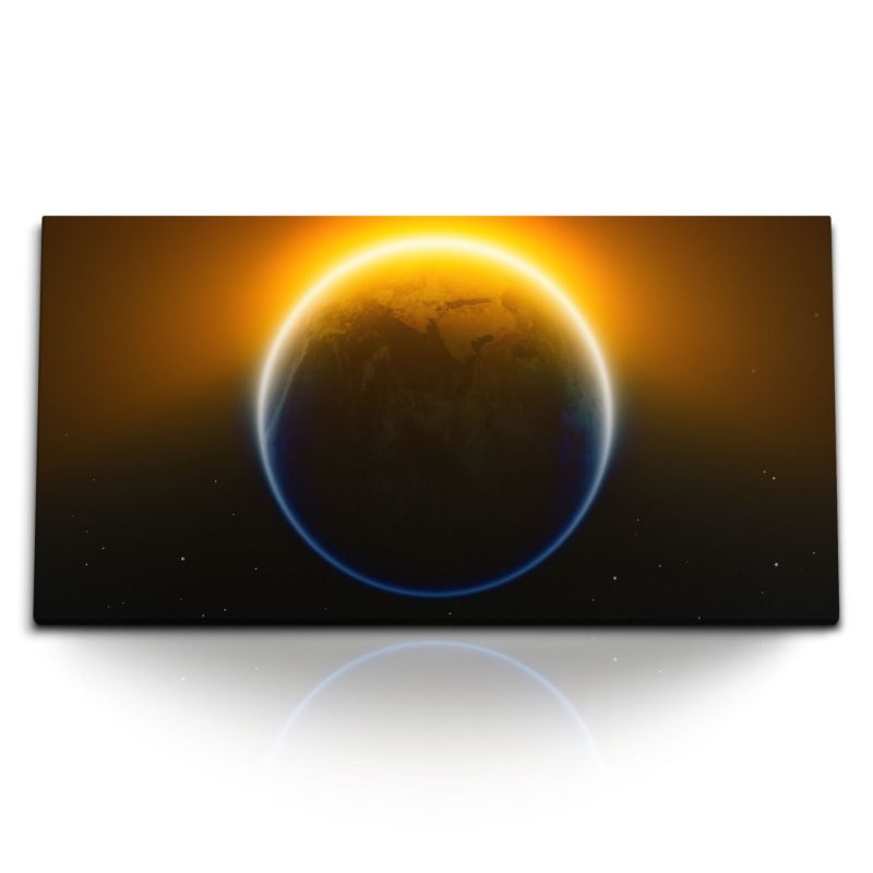 Kunstdruck Bilder 120x60cm Weltall Erde Planet Sterne Sonnenstrahlen Kosmos