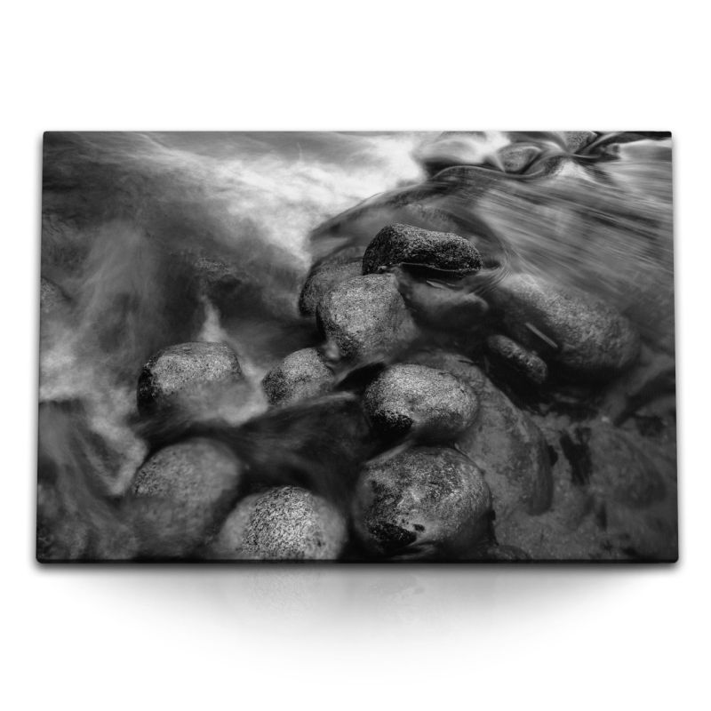 120x80cm Wandbild auf Leinwand Felsenstrand Meer Ozean Schwarz Weiß Fotokunst