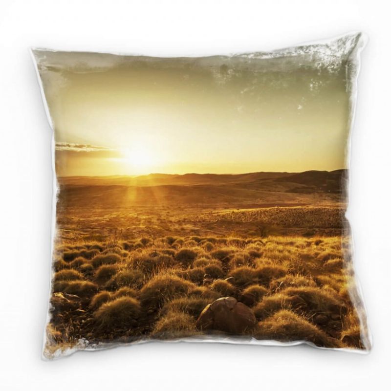 Landschaft, braun, gelb, Sonnenuntergang, Australien Deko Kissen 40x40cm für Couch Sofa Lounge Zierk