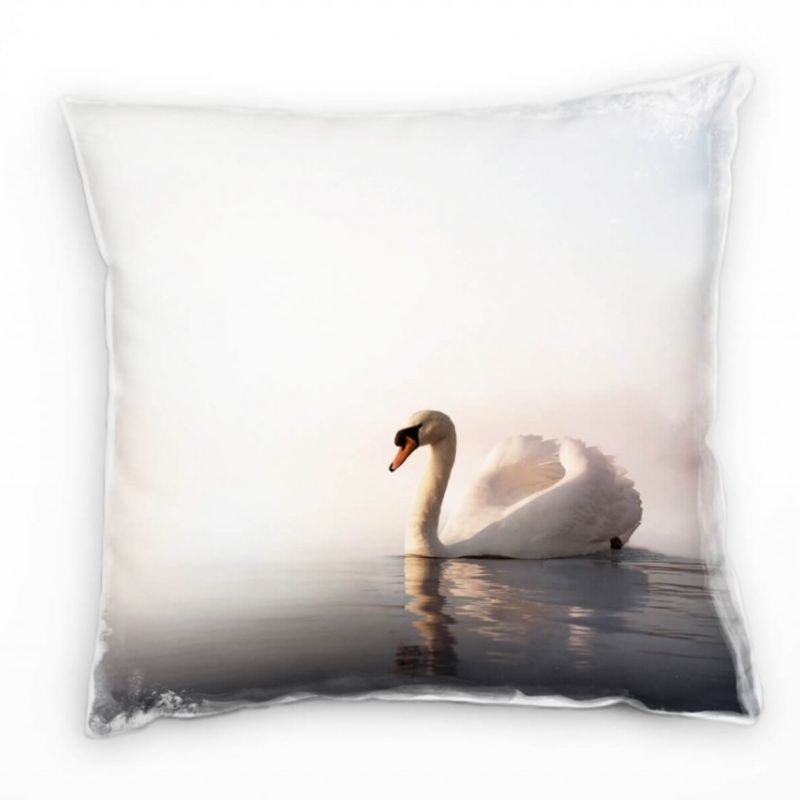 Tiere, grau, weiß, orange, Schwan auf dem Wasser Deko Kissen 40x40cm für Couch Sofa Lounge Zierkisse