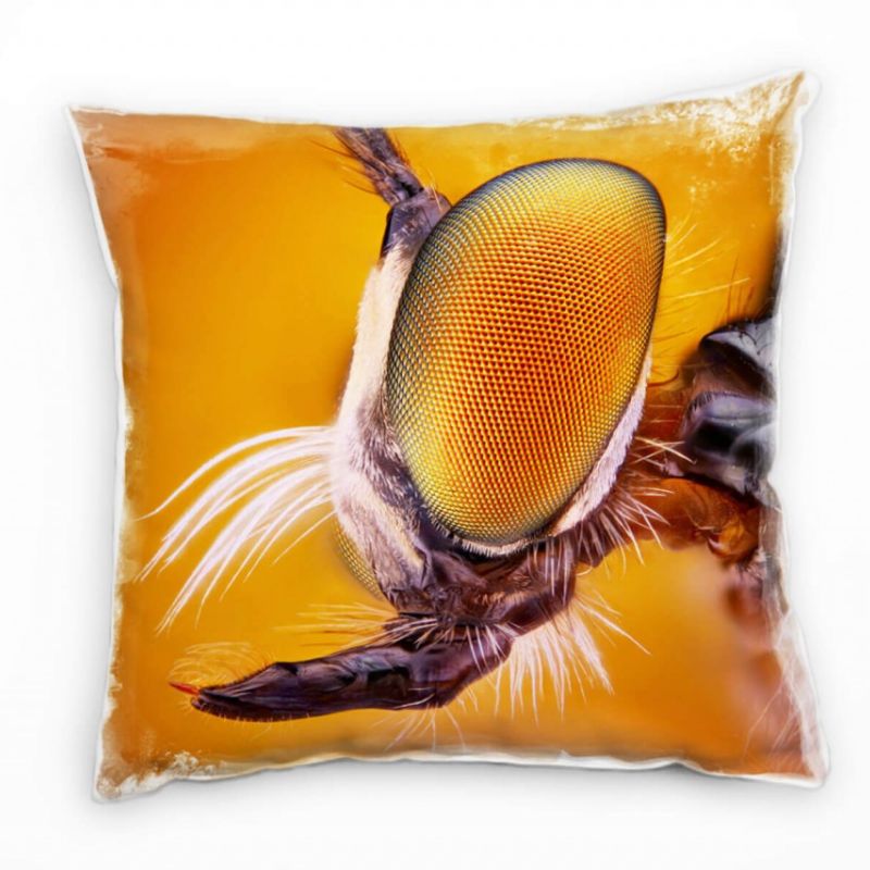 Macro, Tiere, orange, braun, Fliege, Augen  Deko Kissen 40x40cm für Couch Sofa Lounge Zierkissen