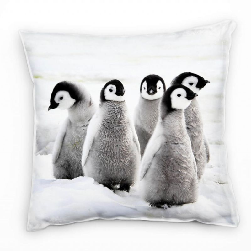 Tiere, Pinguin Nachwuchs, Schnee, grau, schwarz Deko Kissen 40x40cm für Couch Sofa Lounge Zierkissen