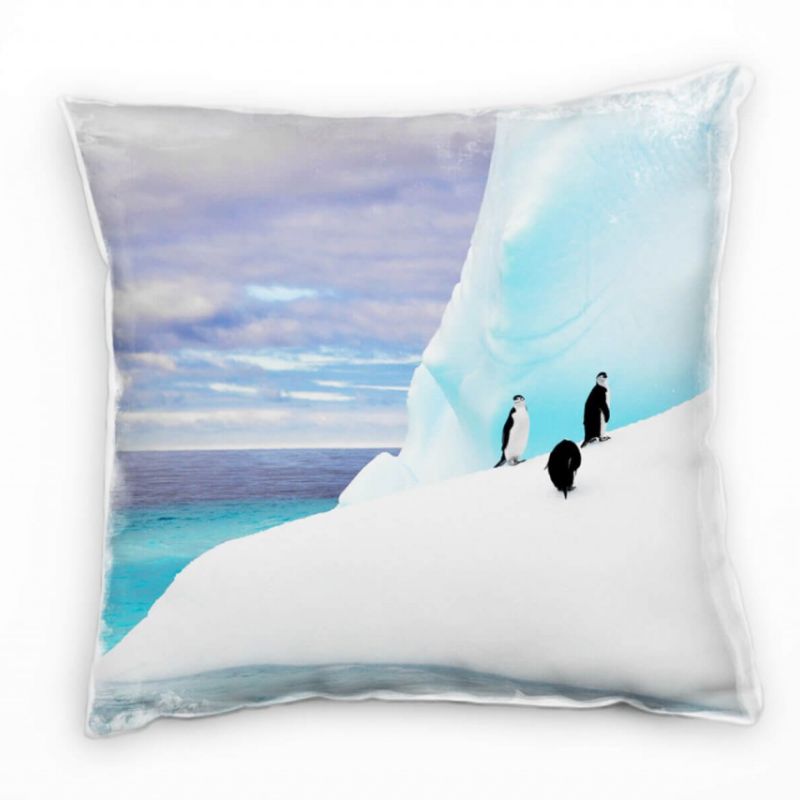 Tiere, Pinguine, Eisberge, Meer, türkis, grau Deko Kissen 40x40cm für Couch Sofa Lounge Zierkissen