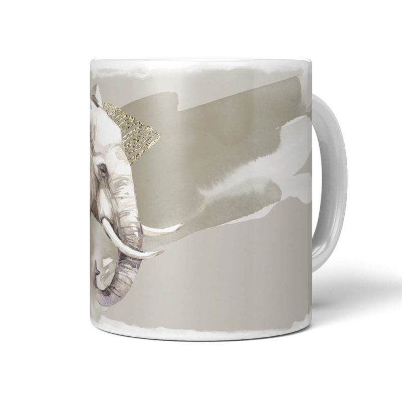 Tasse Porzellan Tier Motiv Elefant Aquarell Erdtöne Afrika Wildnis