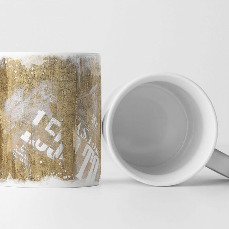 Tasse Geschenk sandbraune Abstraktion + mandelweißer Aufschrift