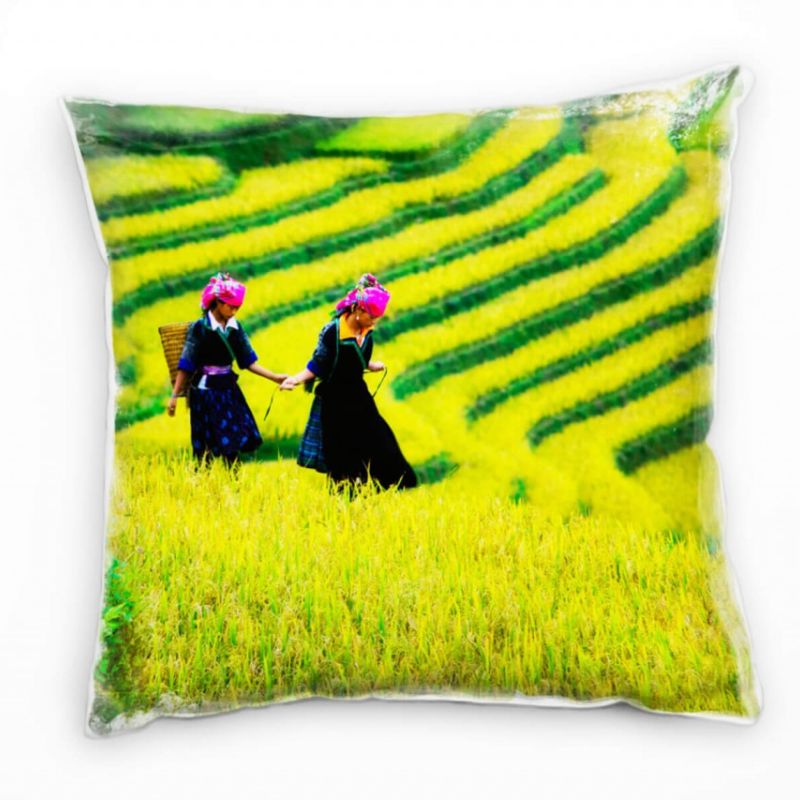 künstlerische Fotografie, grün, arbeitende Frauen Deko Kissen 40x40cm für Couch Sofa Lounge Zierkiss