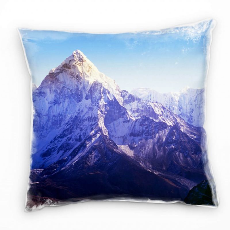 Landschaft, blau, braun, Berge, Schnee   Deko Kissen 40x40cm für Couch Sofa Lounge Zierkissen