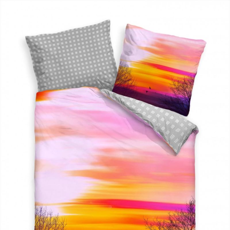 Sonnenaufgang Orange Lila Panorama Bettwäsche Set 135×200 cm + 80x80cm  Atmungsaktiv