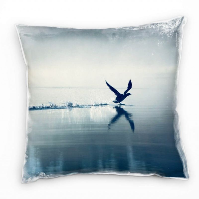 Tiere, See, Vogel, Dämmerung, grau, blau Deko Kissen 40x40cm für Couch Sofa Lounge Zierkissen