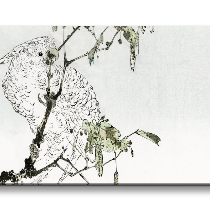 Remaster 120x60cm Traditionelle japanische Kunst Zeitlos Papagei Baum Natur Harmonie