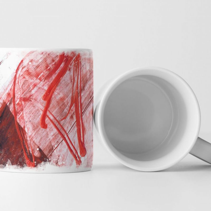 Tasse Geschenk weiße – hellrot Grundierung, rot – orangenen Farbstreifen